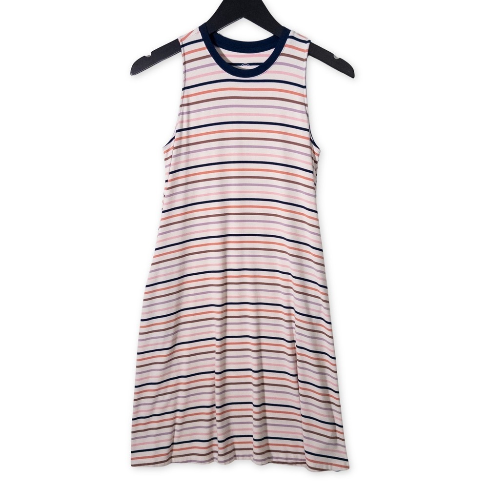 Wonder Nation Tank Dress Girls XL 14 16 Navy Blue Pink Striped Sleeveless Preppy